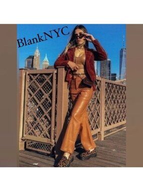 Blank NYC Baxter Ribcage Straight Leg Vegan Faux Leather Pants 29 Carmel Tan